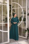 Zümrüt Yeşili Ankanoor Önlüklü Medine İpeği Elbise