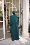 Zümrüt Yeşili Ankanoor Önlüklü Medine İpeği Elbise