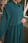 Zümrüt Yeşili Ankanoor Önlüklü Medine İpeği Elbise