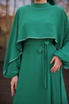 Zümrüt Yeşili Ankanoor Taşlı Yarasa Kol Abiye Elbise