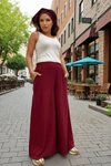 Burgundy White Elastic Waist Loose Wide Leg Trousers
