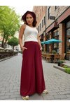 Bordo Beli Lastikli Cepli Salaş Bol Paça Pantolon