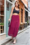 Bordo Katlı Beli Lastikli Uzun Şifon Etek