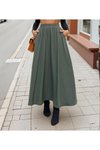 Haki Beli Lastikli A Kesim Salaş Yüksek Bel Kupra Uzun Etek