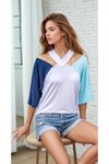 Lacivert Mint Dekolte Pencere Detaylı Kısa Kollu Beyaz T-shirt