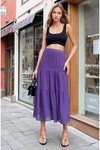 Mor Şifon Kat Kat Beli Lastikli Uzun Etek