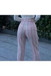 Pembe Çizgili Keten Cepli Havuç Pantolon