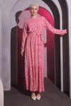 Pembe Çiçekli Bürümcük Tesettür Elbise