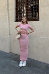 Pembe Çizgili Etekli İkili Takım