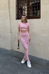 Pembe Çizgili Etekli İkili Takım