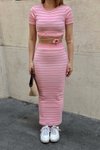 Pembe Çizgili Etekli İkili Takım