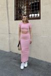 Pembe Çizgili Etekli İkili Takım