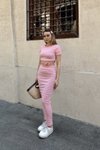 Pembe Çizgili Etekli İkili Takım
