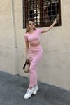 Pembe Çizgili Etekli İkili Takım