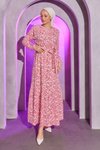 Pembe Desenli Bürümcük Tesettür Elbise