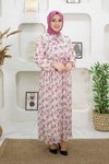 Pembe Desenli Tesettür Elbise