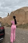 Pembe Madonna Yaka Bol Paça Pantolonlu İkili Takım