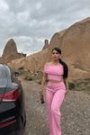 Pembe Madonna Yaka Bol Paça Pantolonlu İkili Takım