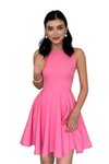 Pembe Mini Mezuniyet &amp; Balo Sıfır Yaka Fırfırlı Etek Abiye Elbise