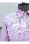 Pembe Organze Gömlek Yaka Çizgili Kuşaklı Elbise