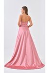 Pembe Uzun Straplez Yırtmaçlı Saten Abiye Elbise