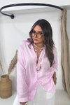 Pembe Yarı Transparan Çizgili Doku Gömlek