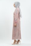 Pudra Simli Tüy Detaylı Tesettür Abiye Elbise