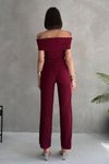 Bordo Gofre Kumaş Madonna Yaka Pantolon Takım