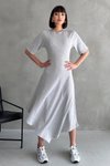 Gri Asimetrik Kesim Tasarım Kaşkorse Midi Elbise