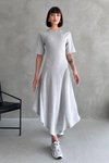 Gri Asimetrik Kesim Tasarım Kaşkorse Midi Elbise