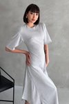 Gri Asimetrik Kesim Tasarım Kaşkorse Midi Elbise