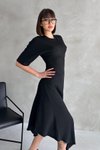 Siyah Asimetrik Kesim Tasarım Kaşkorse Midi Elbise
