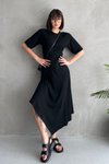 Siyah Asimetrik Kesim Tasarım Kaşkorse Midi Elbise