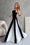 Siyah İp Askılı Parçalı Sandy Uzun Elbise