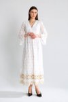 Ekru Güpür Dantel Detaylı V Yaka Maxi Elbise