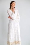 Ekru Güpür Dantel Detaylı V Yaka Maxi Elbise