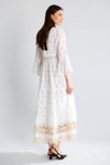 Ekru Güpür Dantel Detaylı V Yaka Maxi Elbise