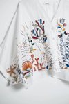 Ekru V Yaka Desenli Nakışlı Bluz