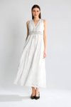 Ekru V Yaka M38283-2y5 Uzun Elbise