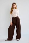 Kahve Kemerli Geniş Paça Pantolon