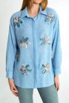 Mavi Uzun Kollu Çiçekli Gömlek