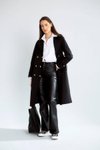 Siyah Geniş Yaka Uzun Kollu Trençkot