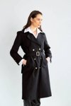 Siyah Geniş Yaka Uzun Kollu Trençkot