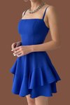 Saks Mavi Mini Askılı Eteği Volanlı Balo Ve Mezuniyet Abiye Elbise