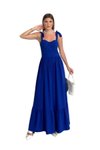 Blue Long Dress with Straps and Tie Shoulders with Bust Cups