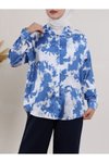 Saks Püskürtme Desen Saten Gömlek