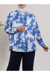Saks Püskürtme Desen Saten Gömlek