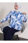Saks Püskürtme Desen Saten Gömlek