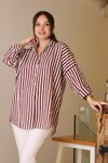 Bordo Ekru Çizgili Taşlı Gömlek