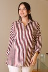 Bordo Ekru Çizgili Taşlı Gömlek